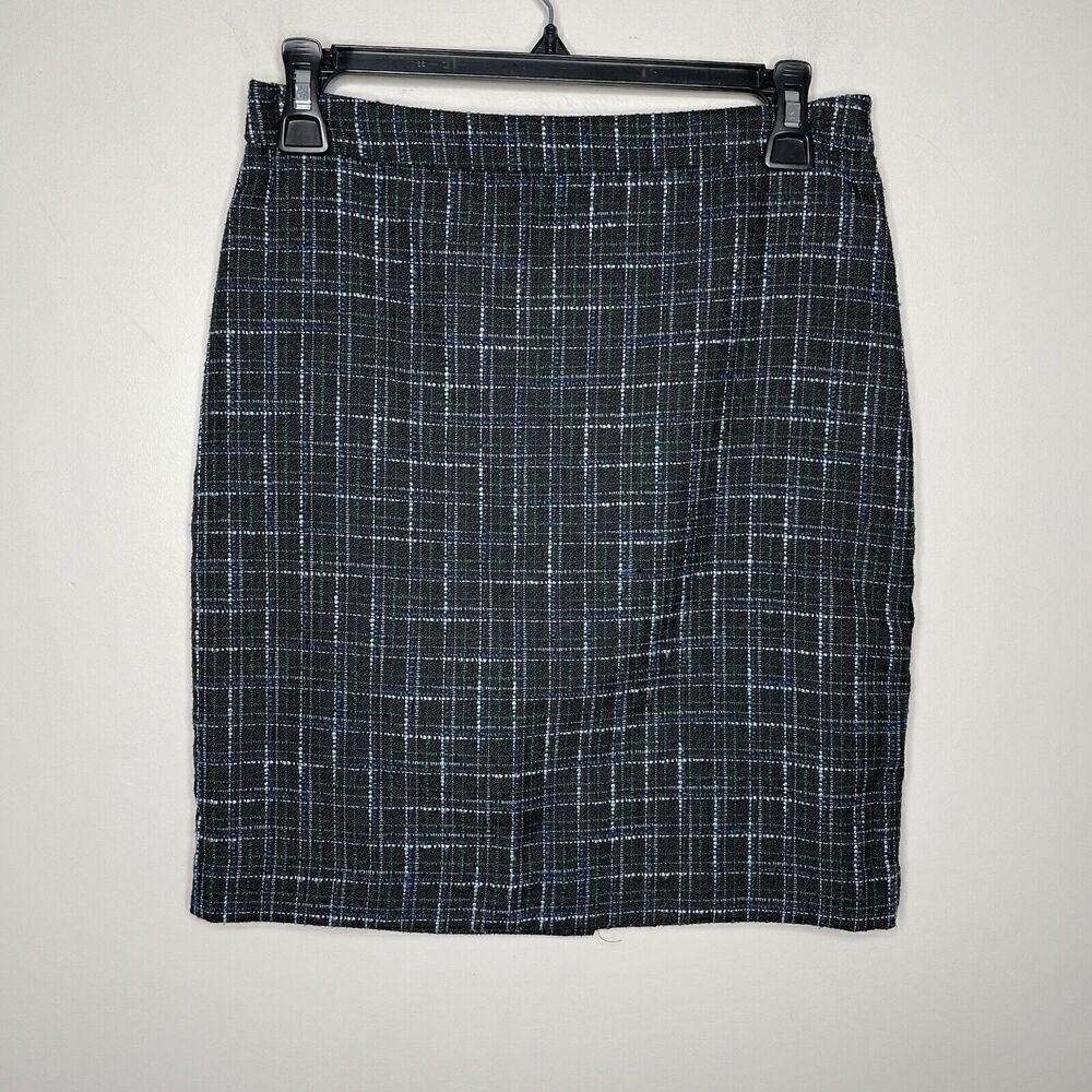 LOFT Skirt Womens 0 Black Plaid Tweed Short Career Rear Slit